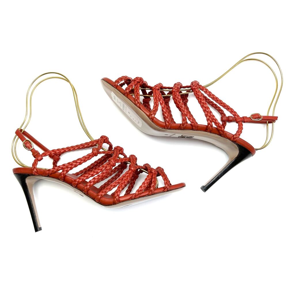 PAUL ANDREW Who's That Braided Sandals EU 38 US 8 Women's Red High Heels NWT - Picture 6 of 11